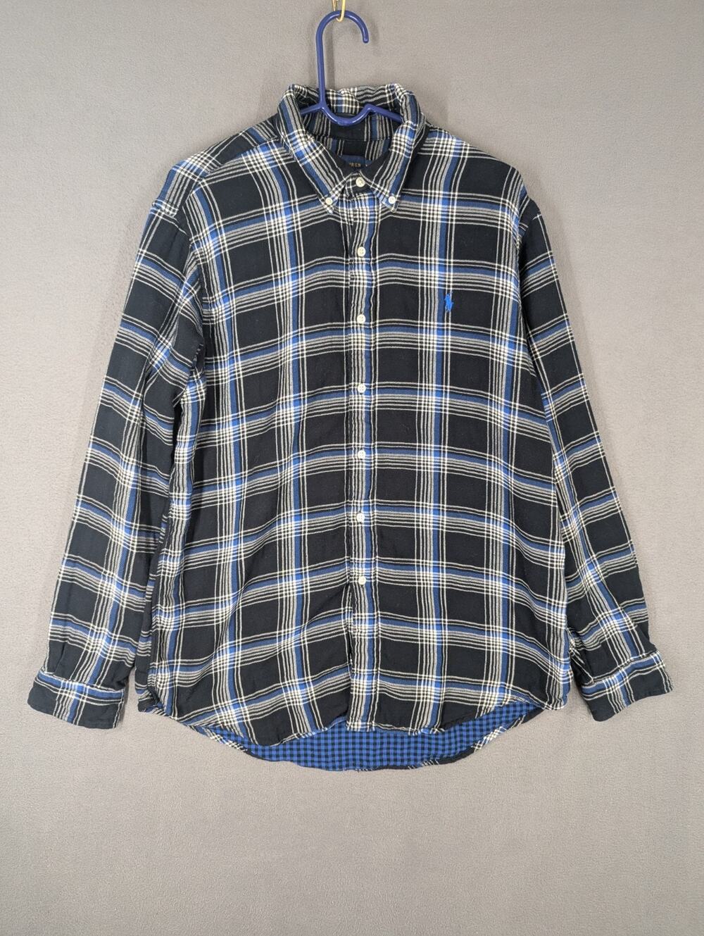 Ralph Lauren Flannel Shirt Mens XL Black Blue Plaid Lined Button Up